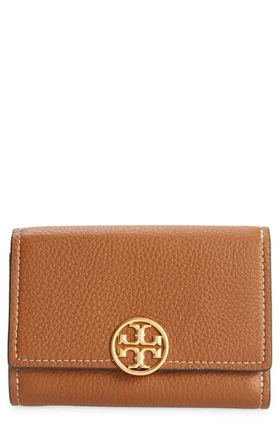 Tory Burch Medium Miller Trifold Leather Wallet In Light Umber/brass