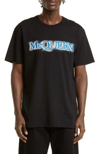 Alexander Mcqueen Spray Logo Cotton T-shirt In Black/multicolour
