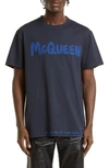 Alexander Mcqueen Mcqueen Graffiti T-shirt In Navy/ Cobalt
