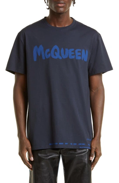 Alexander Mcqueen Mcqueen Graffiti T-shirt In Navy