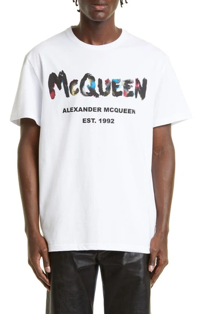 Alexander Mcqueen Watercolour Graffiti T-shirt In White/multicolour