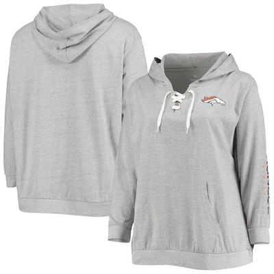 Fanatics Branded Heathered Gray Denver Broncos Plus Size Lace-up Pullover Hoodie