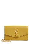 Saint Laurent Uptown Pebbled Calfskin Leather Wallet On A Chain In Light Chartreuse