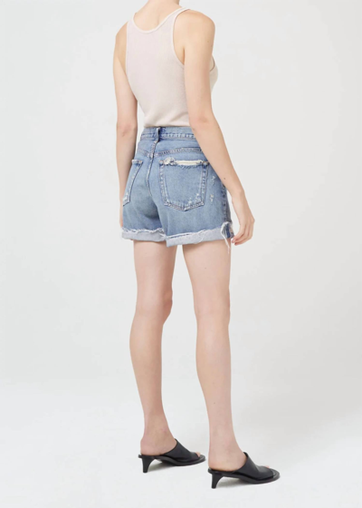 Agolde Parker Long Denim Shorts In Denim-lt