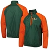 G-iii Sports By Carl Banks Green Miami Hurricanes Point Guard Raglan Half-zip Jacket In Green