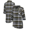Concepts Sport Black Pittsburgh Steelers Mainstay Plaid Full-button Long Sleeve Nightshirt In Black