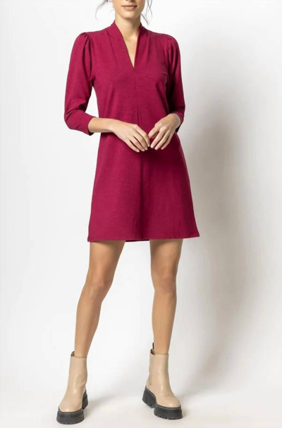 Lilla P Full Sleeve Split Neck Dress In Currant In Red