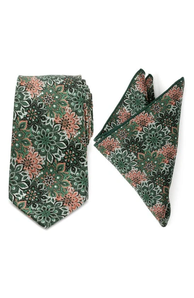 Cufflinks, Inc . Green Floral Silk Tie & Pocket Square