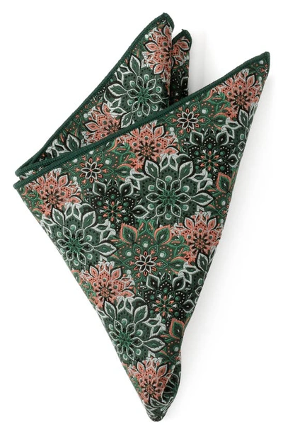 Cufflinks, Inc Green Floral Silk Pocket Square In Green/black