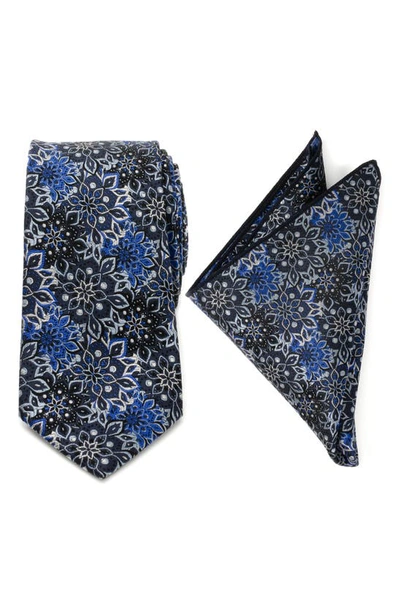 Cufflinks, Inc Navy Floral Silk Tie & Pocket Square