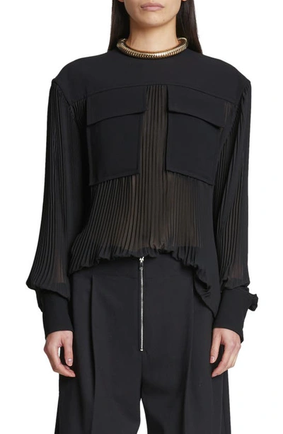 Proenza Schouler Sheer Pleated Blouse W/ Pockets In Black