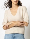 LILLA P Elbow Sleeve V Neck Sweater in Oatmeal