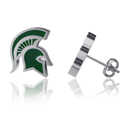 Dayna Designs Michigan State Spartans Enamel Post Earrings In Silver