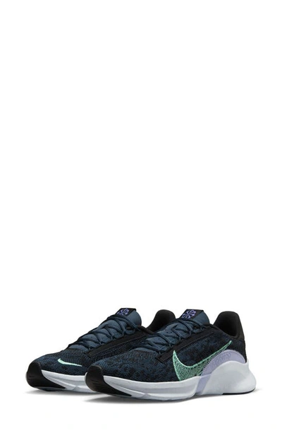Nike Superrep Go 3 Flyknit Running Shoe In Black/ Navy/ Purple/ Green