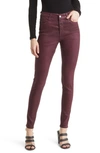 Ag The Farrah High Rise Skinny Jeans In Leatherette Light Maroon Peak