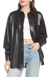 Good American Better Than Leather Faux Leather Button-up Shirt In Black001