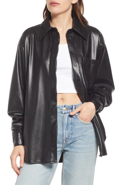 Good American Better Than Leather Faux Leather Button-up Shirt In Black001