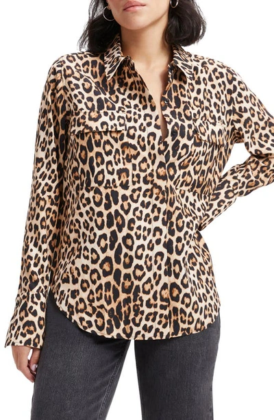 Good American Flap Pocket Button-up Shirt In Good Leopard003