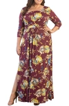 Kiyonna Maya Knit Maxi Dress In Bordeaux Blooms