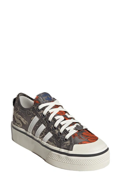 Adidas Originals Nizza Platform Sneaker In Off White/ White/ Orange