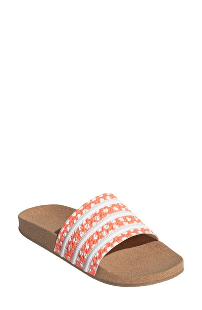 Adidas Originals Adidas Women's Adilette Print Slide Sandals In Beam Orange/white/gum