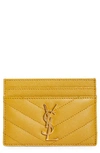 Saint Laurent Monogram Quilted Leather Credit Card Case In Chartreuse