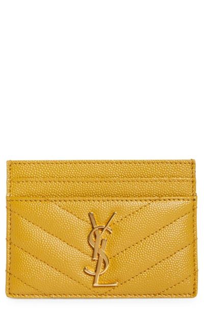 Saint Laurent Monogram Quilted Leather Credit Card Case In Chartreuse