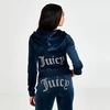 Juicy Couture Women's Og Big Bling Velour Zip-up Hoodie In Blue