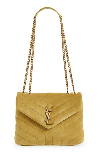 Saint Laurent Loulou Small Monogram Ysl Suede V-flap Shoulder Bag In Light Chartreuse