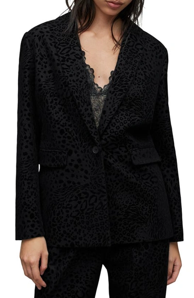 Allsaints Laila Leo Animal Spot Wool Blend Blazer In Black