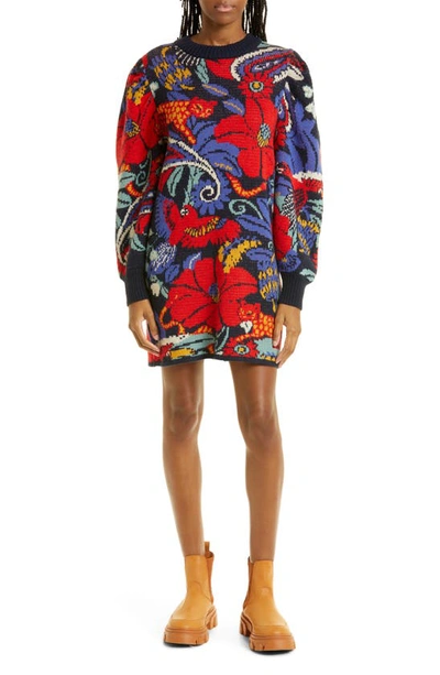 Farm Rio Jungle Pattern Long Sleeve Crewneck Sweater Dress In Vintage  Forest Blue | ModeSens