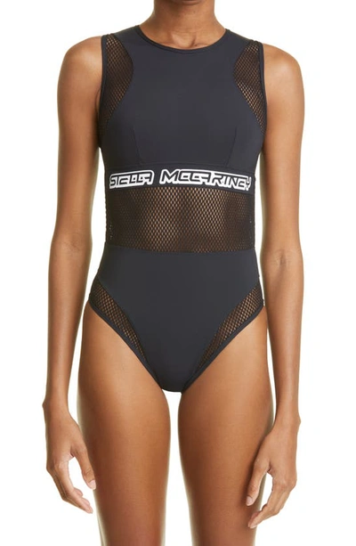 Stella Mccartney Swim '90s Logo Mesh Inset One-piece Swimsuit In New