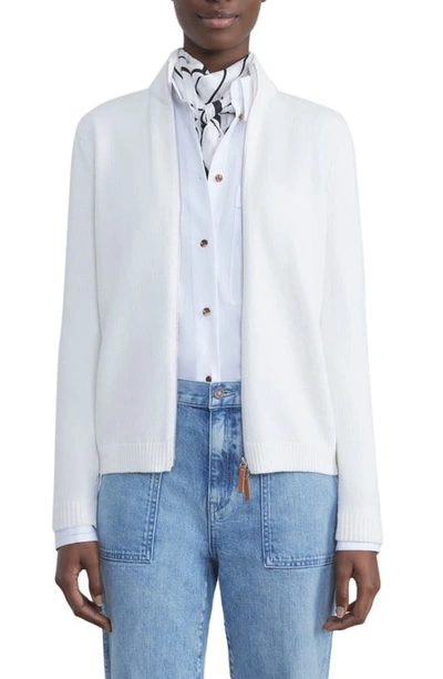 Lafayette 148 Petite Cotton-silk Tape Knit Bomber In Cloud