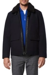 Andrew Marc Hudson Water Resistant Faux Shearling Trim Jacket In Blue Heather