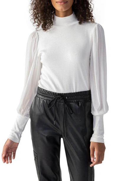 Sanctuary On My Mind Mesh Sleeve Mock Neck Top In Creme