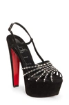 Christian Louboutin Women's Vegastrassima 160 Embellished Suede Platform Sandals In Vers Black/ Lin Black