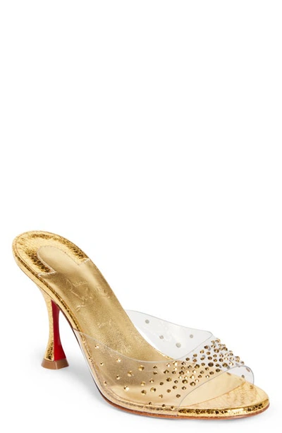 Christian Louboutin Degramule Strass Clear Red Sole Sandals In Version Gold/lin Gold