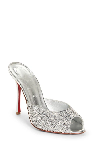 Christian Louboutin Me Dolly 100 Embellished Metallic Suede Mules In Silver
