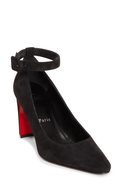 Christian Louboutin Suprastrap Suede Buckle Red Sole Pumps In Black