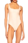 Susana Monaco Faux-leather Low-back Tank Bodysuit In Blanched Almond