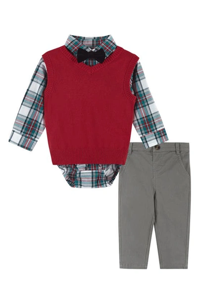 Andy & Evan Babies' Plaid Bodysuit, Vest, Pants & Bow Tie Set In Red