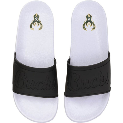 Foco Milwaukee Bucks Script Wordmark Slide Sandals In White