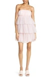 ROTATE BIRGER CHRISTENSEN CRYSTAL EMBELLISHED TIERED STRAPLESS TULLE MINIDRESS