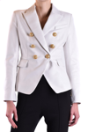 Balmain Logo Button Leather Blazer Jacket In Ice