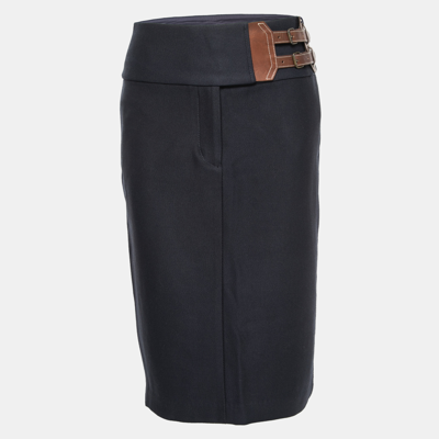 Pre-owned Ralph Lauren Navy Blue Wool Belted Pencil Skirt M