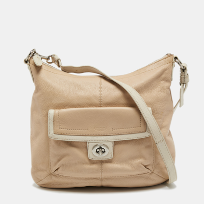Pre-owned Coach Light Beige/white Leather Penelope Hobo