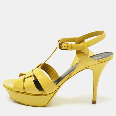 Pre-owned Saint Laurent Yellow Patent Leather Tribute Sandals Size 40