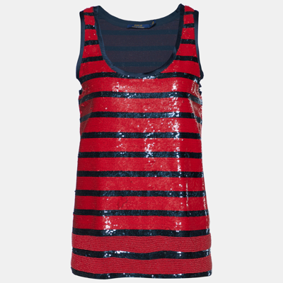 Pre-owned Polo Ralph Lauren Red & Navy Blue Sequined Tank Top S