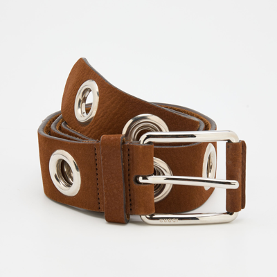 Pre-owned Gucci Brown Nubuck Leather Grommet Buckle Belt Size 90cm