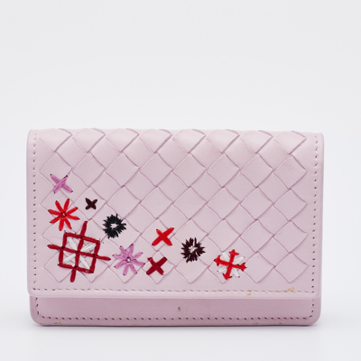 Pre-owned Bottega Veneta Pink Intrecciato Leather Business Card Case